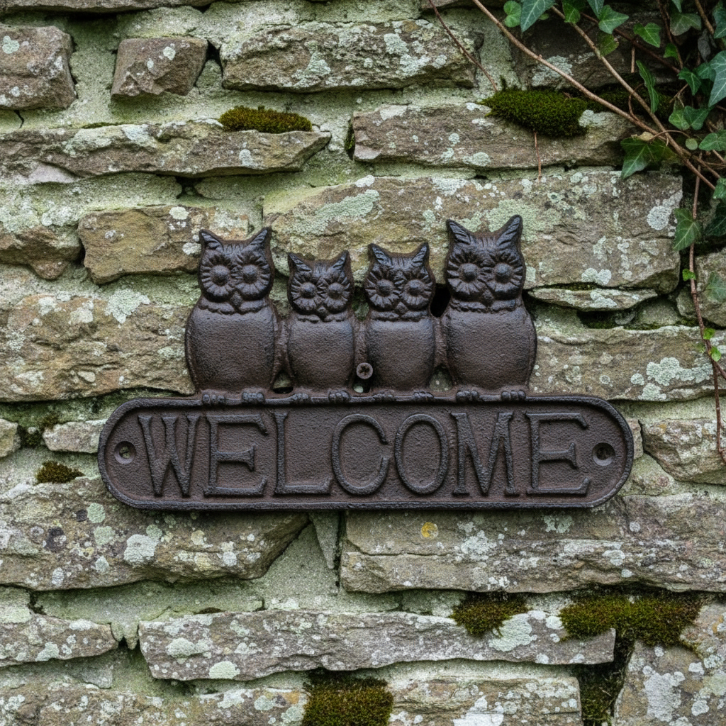 Owl Welcome Sign - Stone Wall