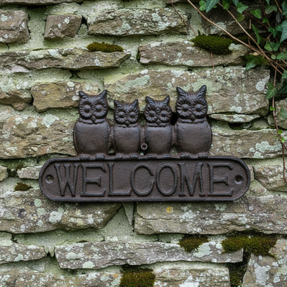 Owl Welcome Sign - Stone Wall