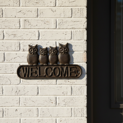 Owl Welcome Sign - Wall Close Up