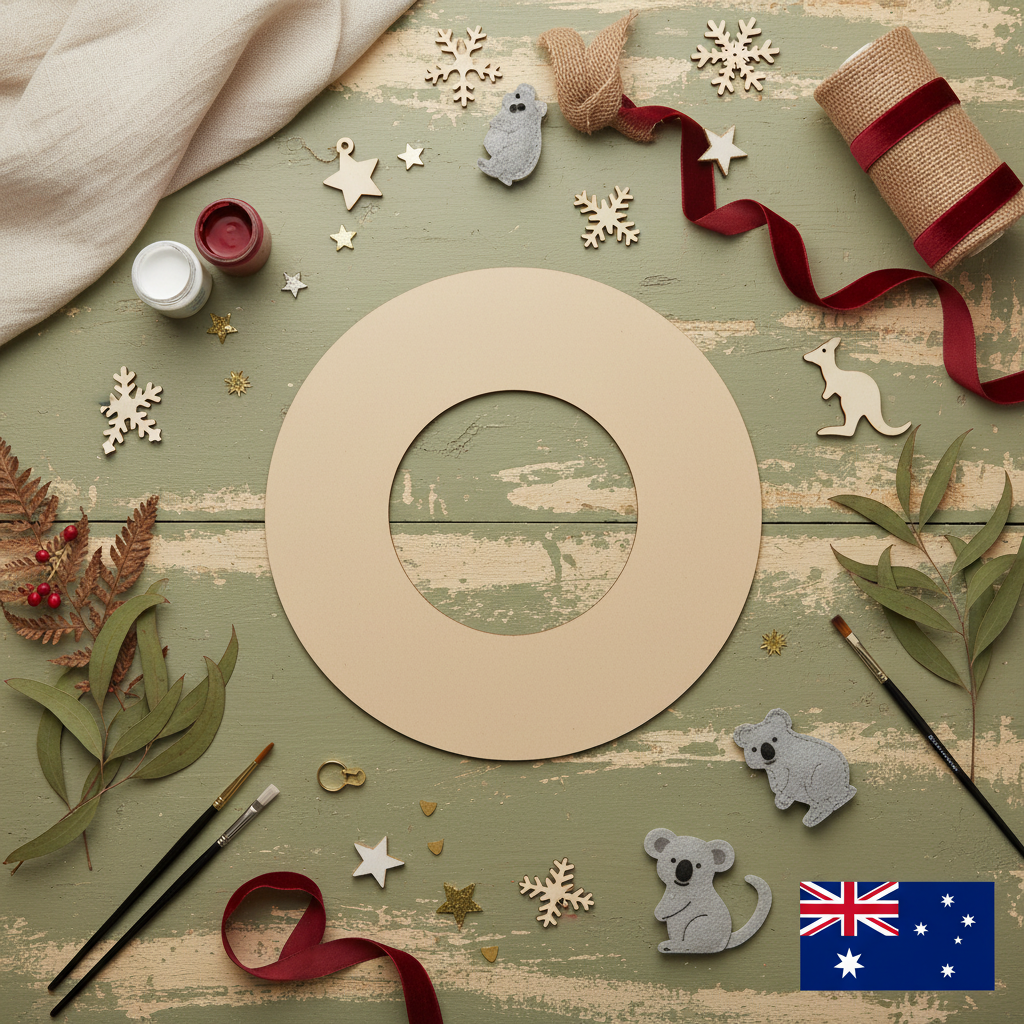 Painted farmhouse wreath project using MDF round ring