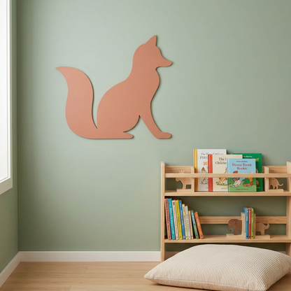 Painted MDF fox beside a kids bedroom reading nook