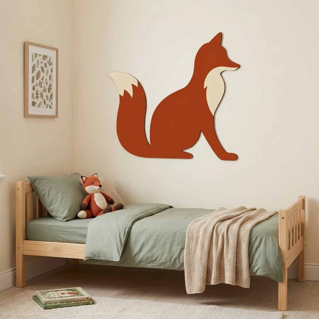 Painted MDF fox in a woodland-themed kids bedroom