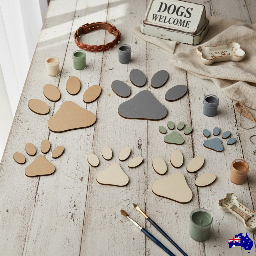 Painted set of 7 MDF dog paw prints