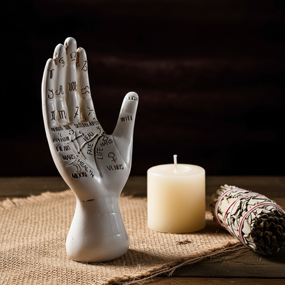 Palmistry hand — dark timber lifestyle
