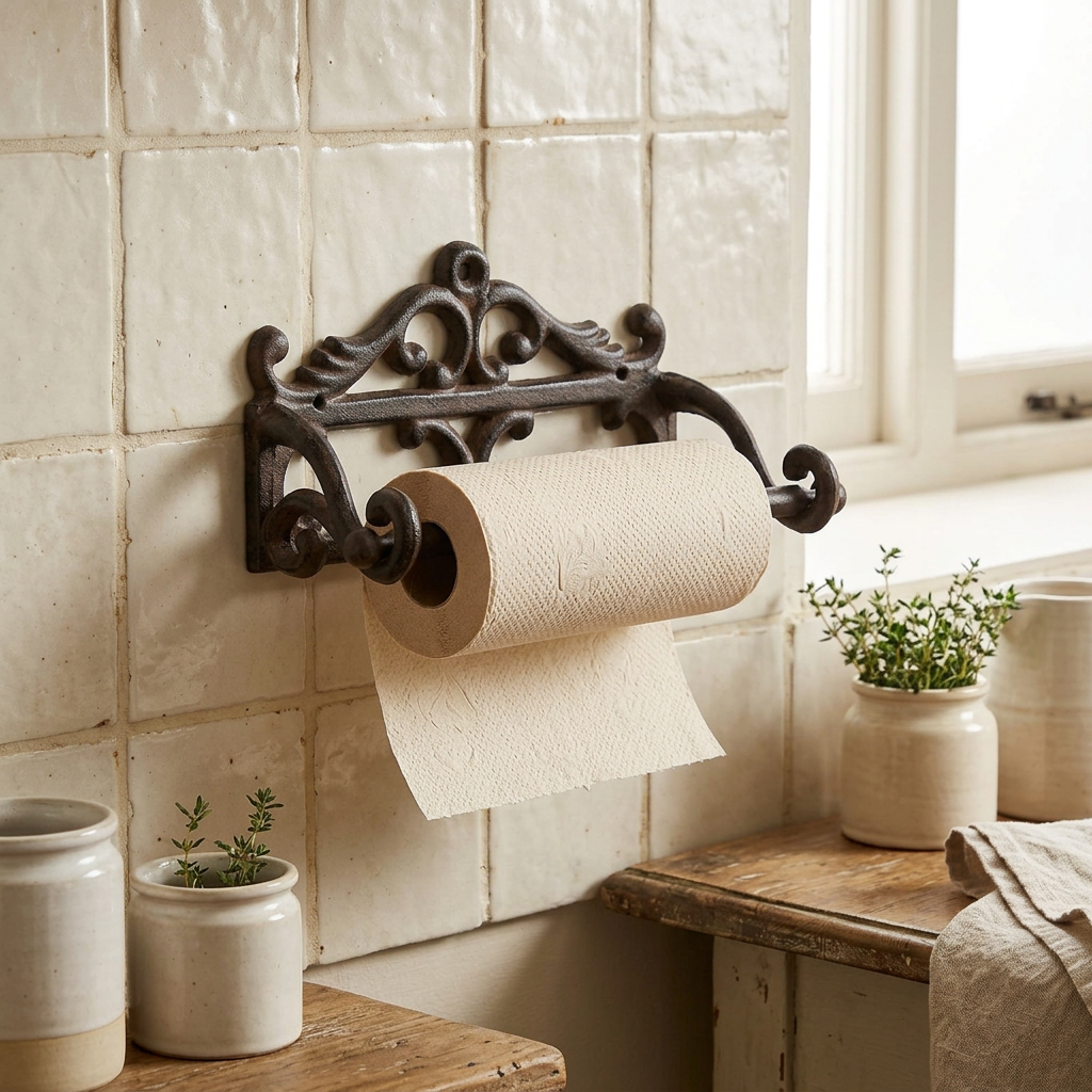 Paper towel holder in a cream cottage kitchen