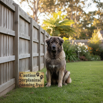 Paws Sign with dog in backyard