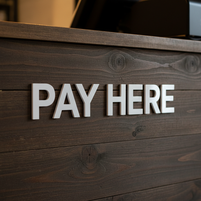 PAY HERE on cafe counter