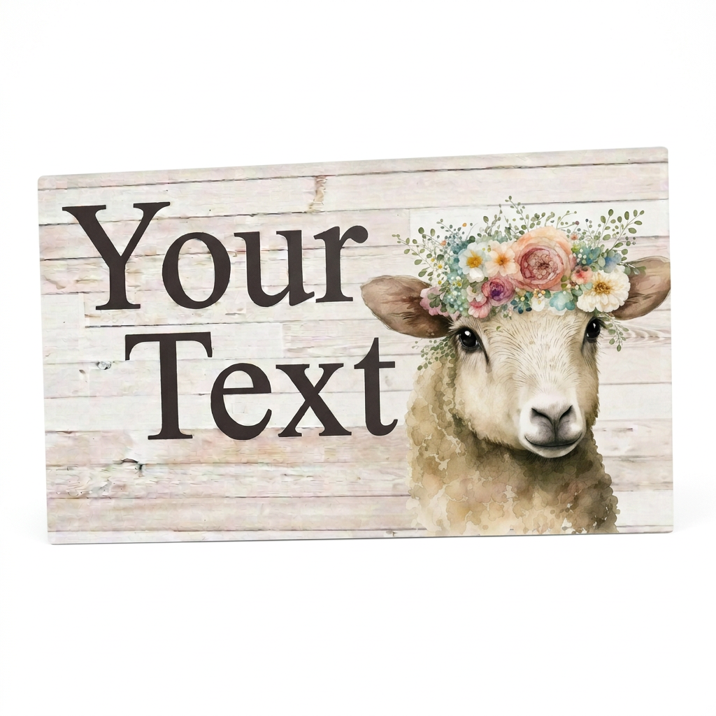 Personalised floral sheep sign on white