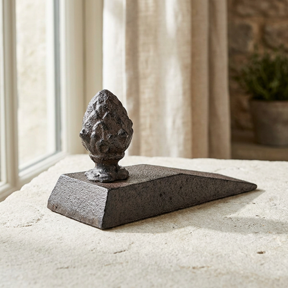 Pine cone doorstop styled product photograph