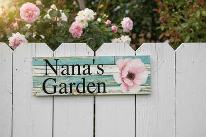 Pink Flower Sign Garden Fence