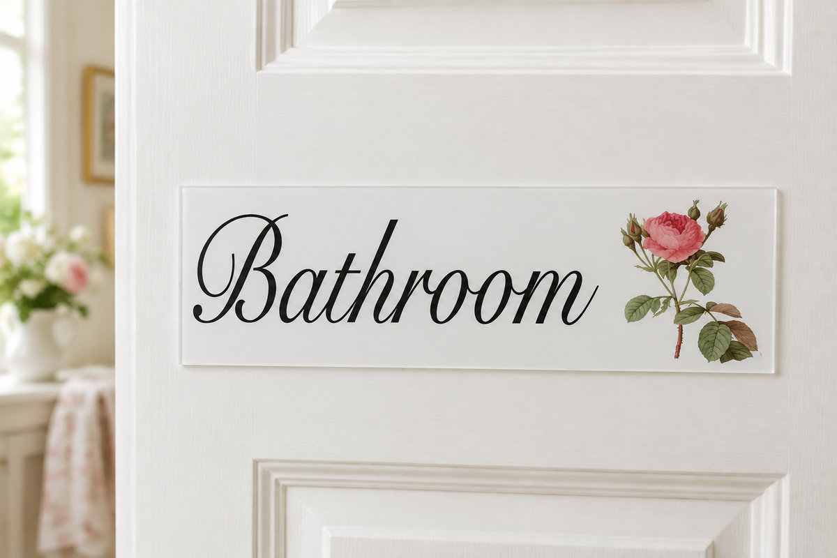 Pink Vintage Rose Bathroom sign lifestyle preview