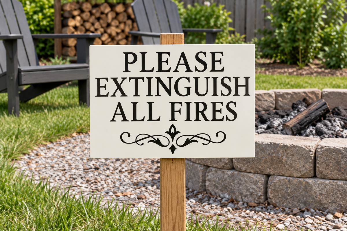 Please Extinguish All Fires — stake near fire pit