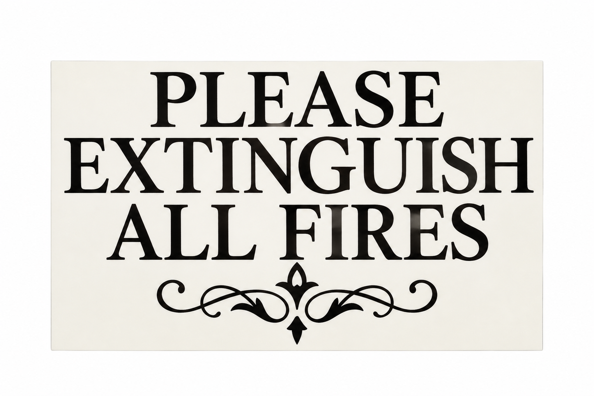 Please Extinguish All Fires — white background
