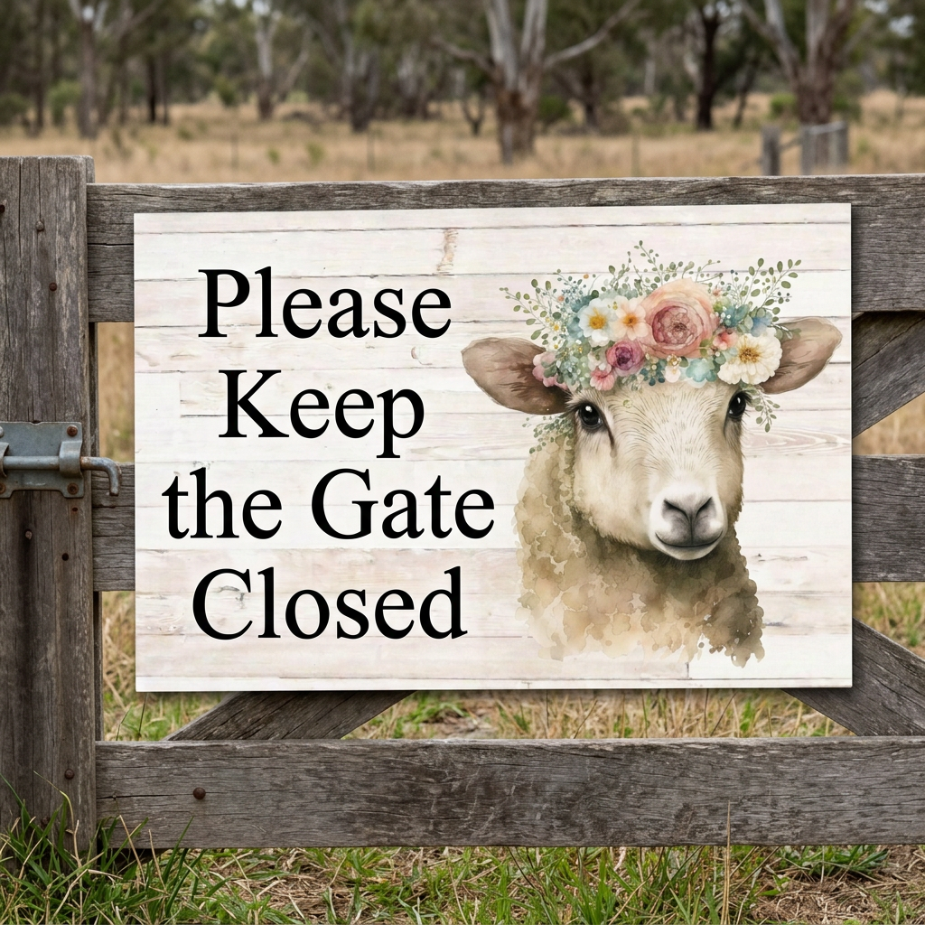 Please Keep the Gate Closed sheep sign