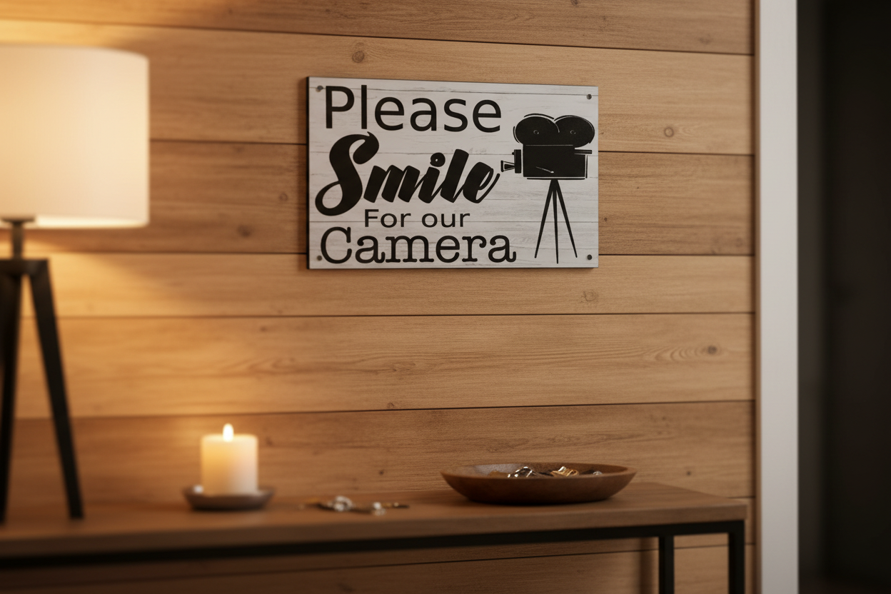 Please Smile For Camera Sign Airbnb Lifestyle