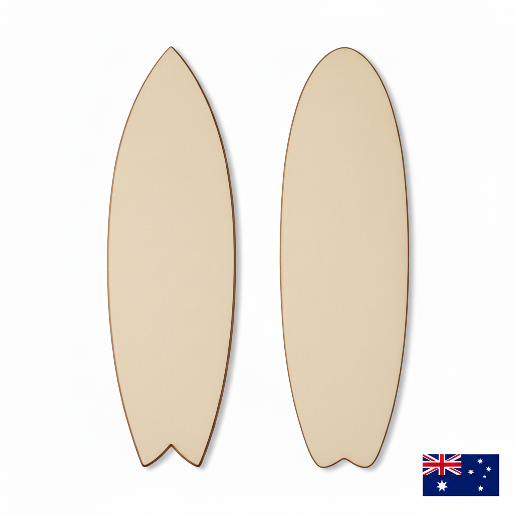 Pointed and rounded surfboard shapes with Australian flag