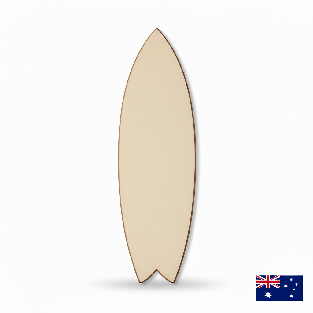 Pointed MDF surfboard shape with Australian flag
