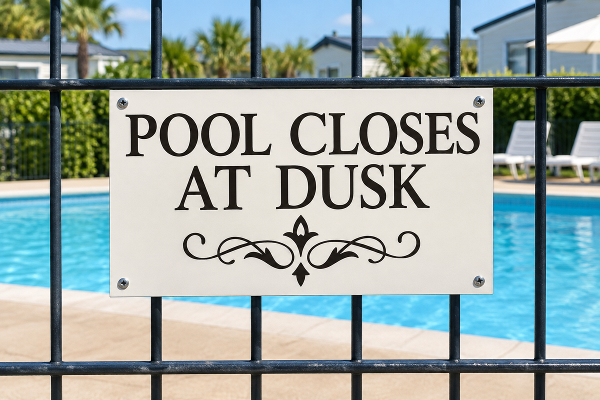 Pool Closes at Dusk — holiday park pool fence