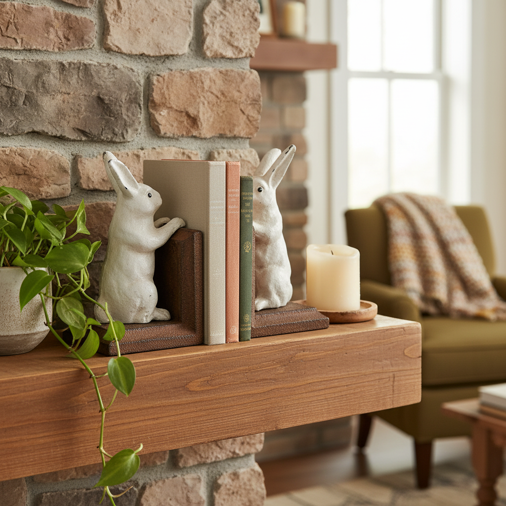 Rabbit Bookends on Mantle