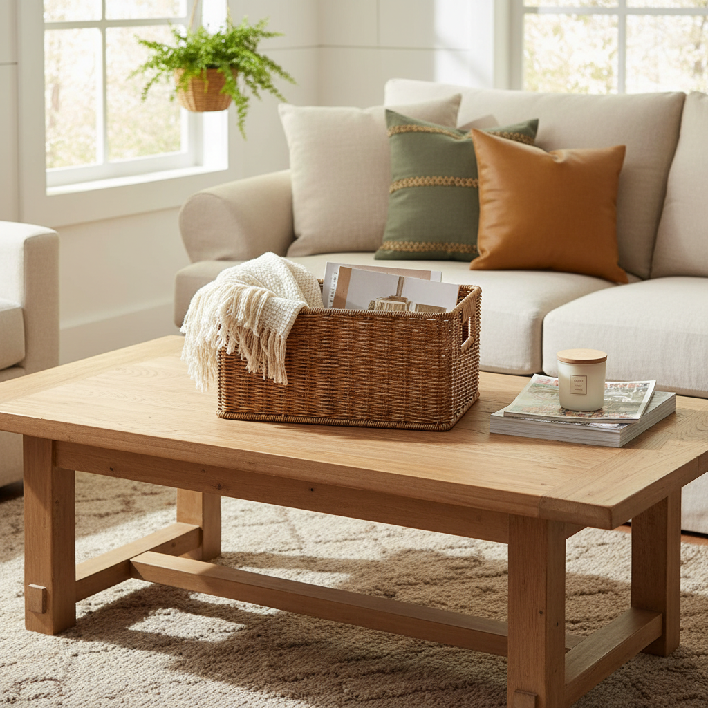 Rattan Basket Living Room Styling