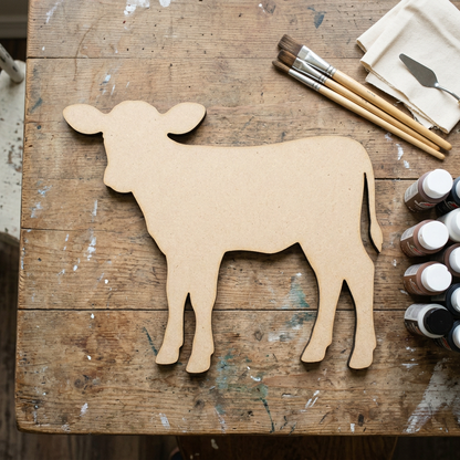 Raw MDF calf on a farmhouse craft table