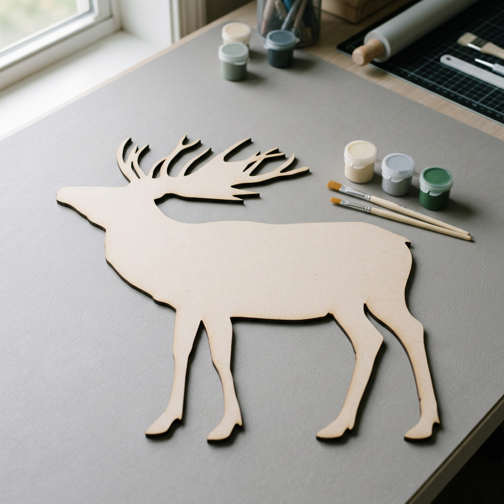 Raw MDF moose on a modern craft table