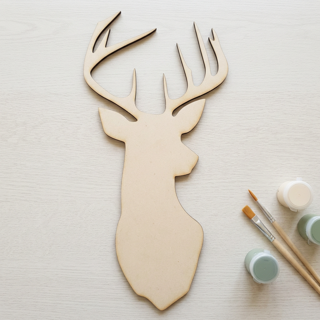 Raw MDF stag head on a modern craft table