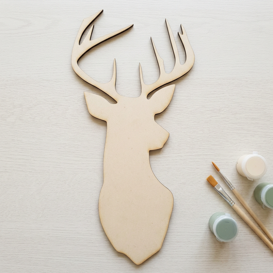 Raw MDF stag head on a modern craft table