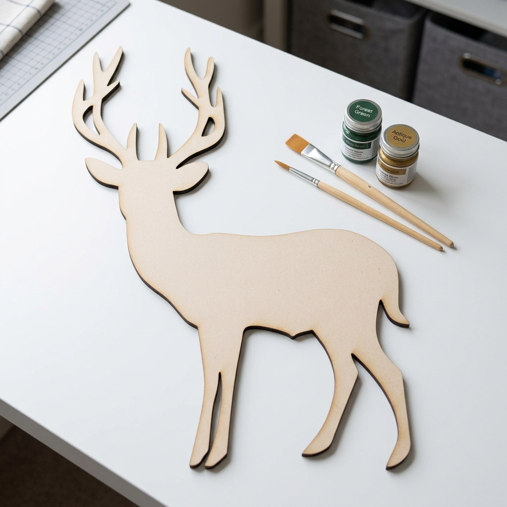 Raw MDF stag on a modern craft table