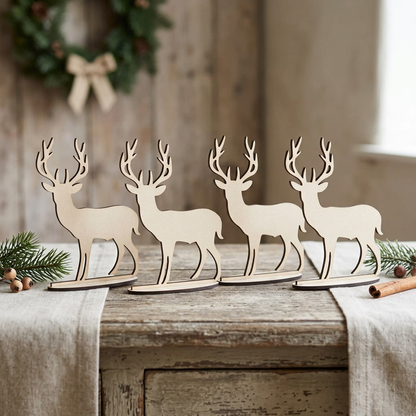 Raw MDF stag set in a rustic Christmas setting