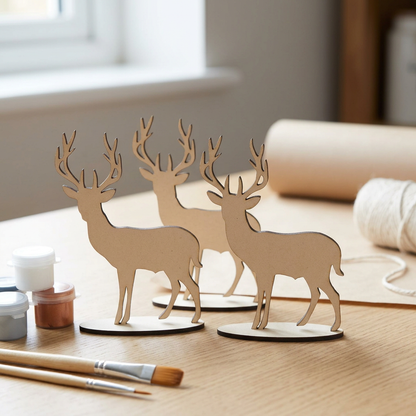 Raw MDF stag set on a modern craft table