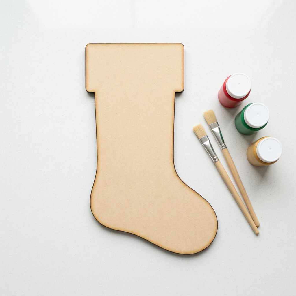 Raw MDF stocking on a craft table