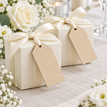 Rectangular MDF tags on wedding favours