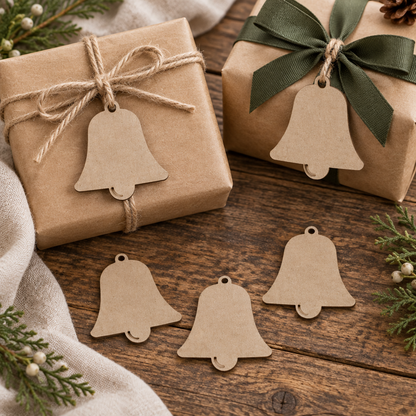 Replacement rustic Christmas gift-wrapping preview with MDF bell tags