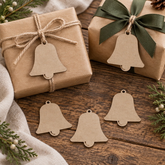 Replacement rustic Christmas gift-wrapping preview with MDF bell tags