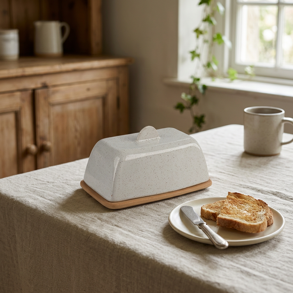 Revised farmhouse butter dish image without a timber base