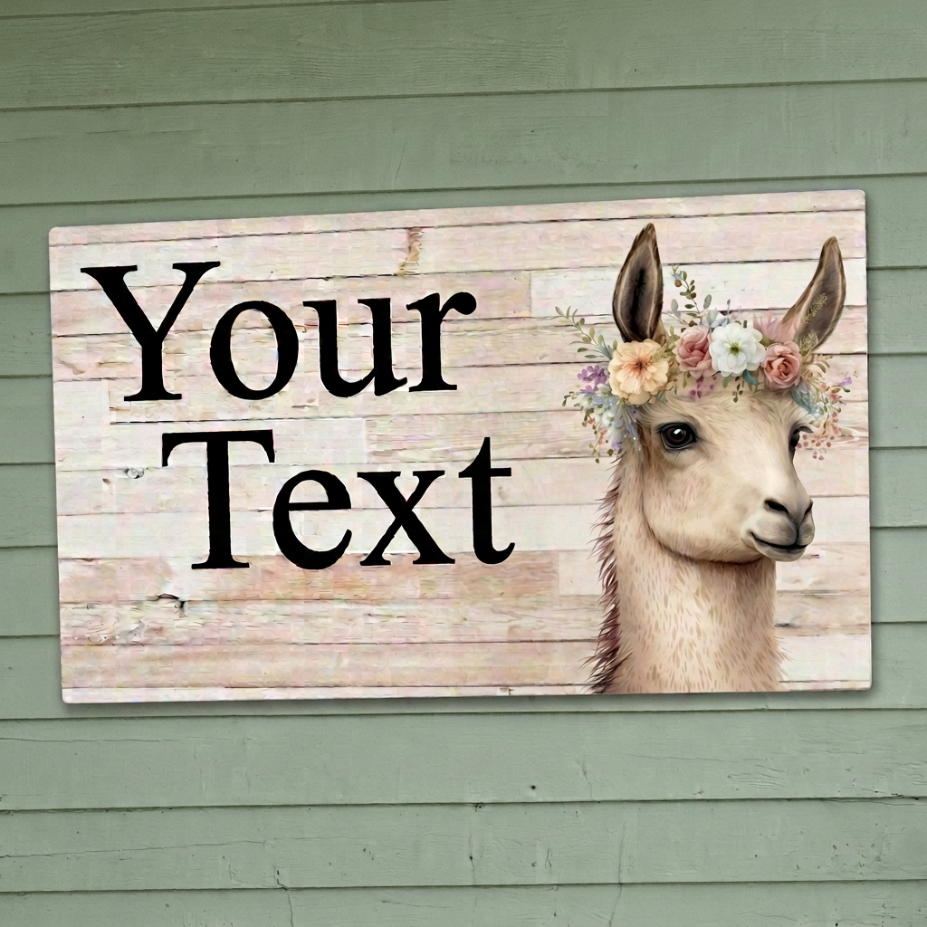 Revised llama sign on farmhouse weatherboards