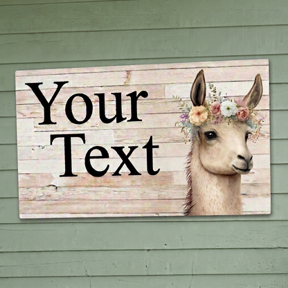 Revised llama sign on farmhouse weatherboards
