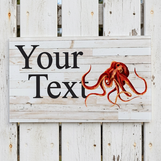 Revised octopus sign on a white gate