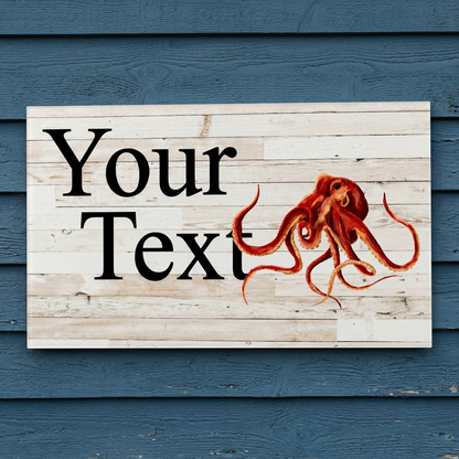 Revised octopus sign on blue timber