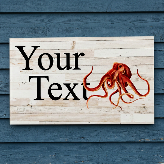 Revised octopus sign on blue timber