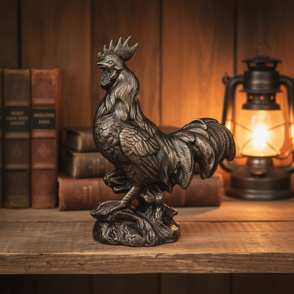 Rooster Bronze — bookshelf lifestyle
