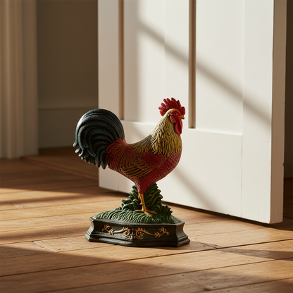 Rooster Doorstop — farmhouse kitchen door lifestyle