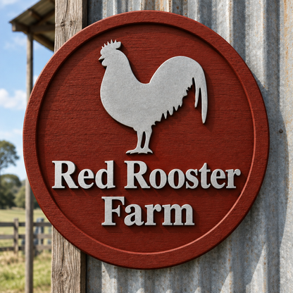 Rooster sign with a raised circular border