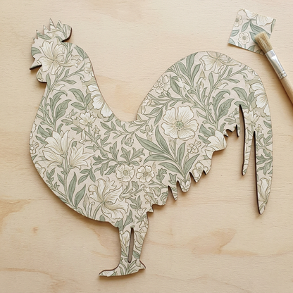 Rooster with botanical decoupage