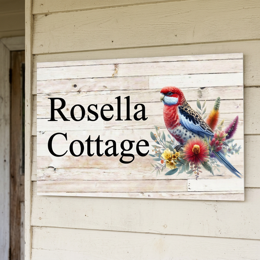 Rosella Cottage sign beside a country entrance