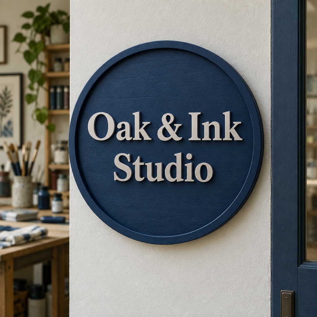 Round creative studio sign