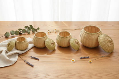 Round Rattan Baskets All Sizes Flat Lay