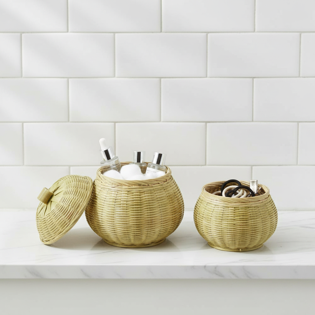 Round Rattan Baskets Bathroom