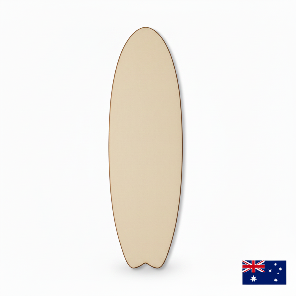 Rounded MDF surfboard shape with Australian flag